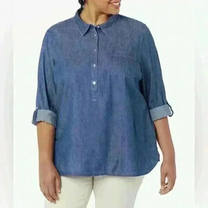 Tommy Hilfiger Women's Chambray Popover Top Blue Plus Size 2X NWT